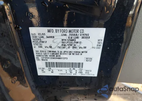 2005 Ford F-150 Lariat/Xl/Xlt z USA, uszkodzony, nr VIN 1FTPX12585NB01273